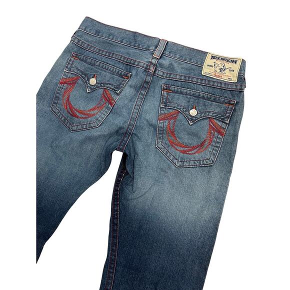 True Religion Blue Jeans Red Trim Straight Leg Sz 38 GS - Picture 6 of 7